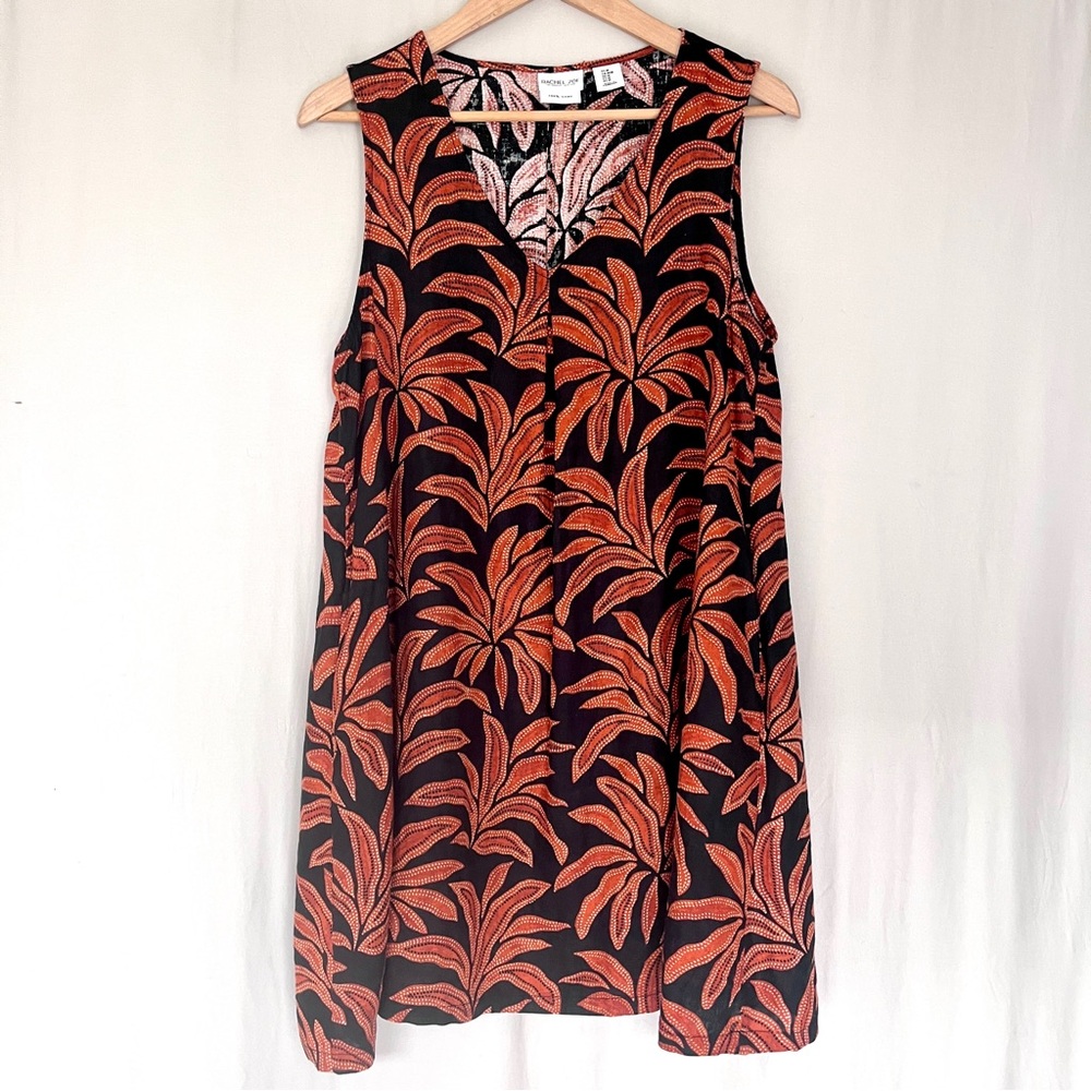 Rachel Zoe Linen A-Line Dress Palm Print Sleeveless Pockets Size M Resort Wear